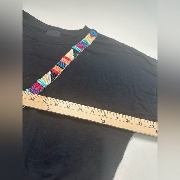 Anna Sui Black Necklace Beaded Cropped Sweatshirt Size Small Aztec Southwestern - Picture 3 of 8